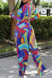 Colour Casual Print Patchwork O Neck Long Sleeve Two Pieces