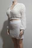 White Street Solid Color Patchwork Zipper Zipper Collar Long Sleeve Two Pieces