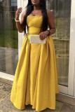 Yellow Casual Solid Color Backless Spaghetti Strap Long Dresses