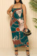 Ink Green Sexy Street Floral Print Letters Contrast Printed Dresses