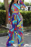 Colour Casual Print Patchwork O Neck Long Sleeve Two Pieces