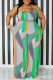 Green Casual Print Pocket Patchwork Spaghetti Strap Plus Size Jumpsuits