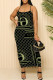 Black Green Sexy Street Floral Print Letters Contrast Printed Dresses