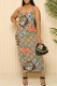 Khaki Sexy Street Floral Print Letters Contrast Printed Dresses