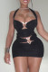 Black Sexy Solid Color Hollow Out Patchwork Backless Heart-shaped Halter Wrapped Skirt Dresses