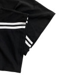 Black Casual Stripe Pocket Patchwork Contrast Loose Mid Waist Wide Leg Patchwork Bottoms