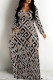 Pink Casual Street Floral Print Letters Chain print Pocket Contrast V Neck Printed Dresses