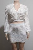 White Street Solid Color Patchwork Zipper Zipper Collar Long Sleeve Two Pieces