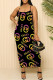 Black Gold Sexy Street Floral Print Letters Contrast Printed Dresses