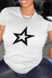 Orange Casual Street The stars Print O Neck T-Shirts