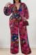 Purple Casual Print Patchwork V Neck Plus Size Jumpsuits