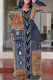 Dark Blue Casual Street Faux Denim Print Pocket Contrast O Neck Printed Plus Size Dresses