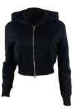 Red Casual Solid Color Zipper Hooded Outerwear