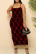 Black Red Sexy Street Floral Print Letters Contrast Printed Dresses