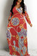 Red Casual Street Floral Print Letters Chain print Pocket Contrast V Neck Printed Dresses
