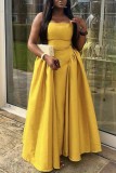 Yellow Casual Solid Color Backless Spaghetti Strap Long Dresses