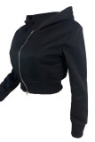 Red Casual Solid Color Zipper Hooded Outerwear