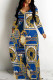 Blue Casual Street Floral Print Letters Chain print Pocket Contrast V Neck Printed Dresses