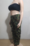 Camouflage Casual Camouflage Print Pocket Buttons Patchwork Zipper Regular Mid Waist Straight Full Print Bottoms