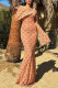 Orange Elegant Print Patchwork Backless O Neck Long Dresses