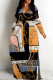 Orange Black Casual Street Floral Print Letters Chain print Pocket Contrast V Neck Printed Dresses