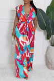 Multicolor Street Print Pocket Patchwork Strap Design V Neck Loose Jumpsuits