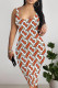 Tangerine Sexy Letter Print Contrast U Neck Printed Dresses