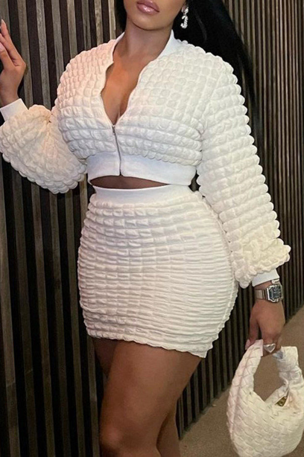 White Street Solid Color Patchwork Zipper Zipper Collar Long Sleeve Two Pieces