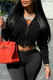 Black Casual Solid Color Zipper Hooded Outerwear