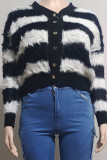 Black Casual Colorblock Buckle Patchwork V Neck Tops