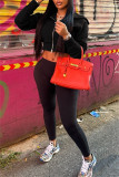Red Casual Solid Color Zipper Hooded Outerwear