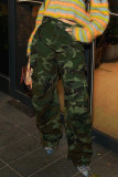 Camouflage Casual Camouflage Print Pocket Buttons Patchwork Zipper Regular Mid Waist Straight Full Print Bottoms