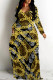 Brown Casual Street Floral Print Letters Chain print Pocket Contrast V Neck Printed Dresses