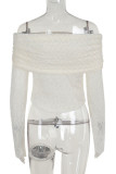 White Sexy Solid Color Patchwork See-Through Backless Off Shoulder Tops