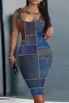Multicolor Print Basic U Neck Vest Dresses