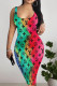 Red Green Sexy Letters Patchwork Square Neck Wrapped Skirt Dresses