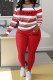 Red Casual Letters Patchwork O Neck Long Sleeve Two Pieces