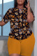 Multicolor Casual Floral Print Basic O Neck Short Sleeve Two Pieces