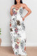 White Sexy Street Floral Print Letters Pocket Contrast U Neck Printed Dresses