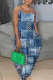 Lake Blue Casual Print Backless Spaghetti Strap Long Dresses