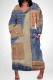 Blue Coffee Casual Street Faux Denim Print Pocket V Neck Printed Plus Size Dresses