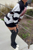 Black Casual Print Patchwork O Neck Tops