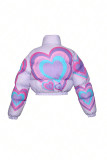Purple Casual Print Patchwork Zipper Zipper Collar Outerwear