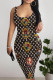 Black And White Sexy Letters Patchwork Square Neck Wrapped Skirt Dresses