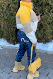 Yellow Casual Colorblock Pocket Patchwork Zipper Zipper Collar Outerwear