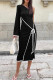 Black Elegant Patchwork Backless Strap Design Contrast Oblique Collar Long Dresses