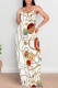 Multicolor Sexy Street Floral Print Letters Pocket Contrast U Neck Printed Dresses