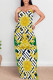 Black And White Sexy Street Floral Print Letters Pocket Contrast U Neck Printed Dresses