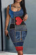 Blue Red Print Basic U Neck Vest Dresses
