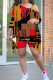 Black Red Casual Print Irregular Oblique Collar Plus Size Two Pieces